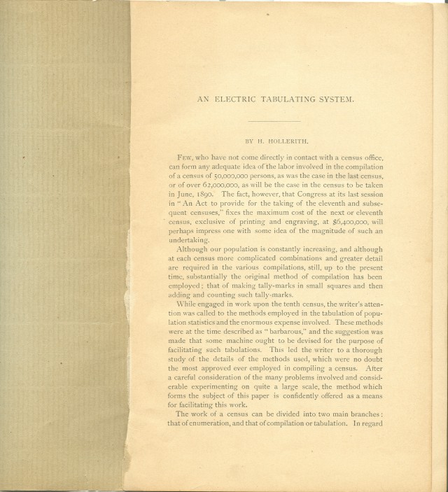 page 1 of the author's edition of the <i>Electric Tabulating System</i>