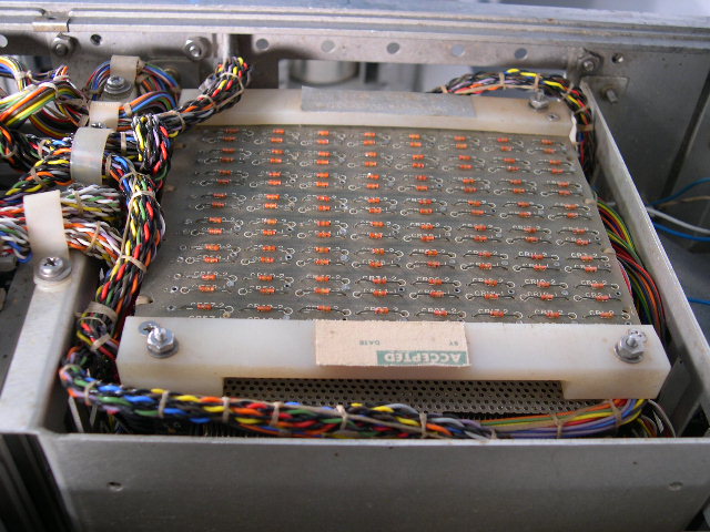 A board loaded with resistors.