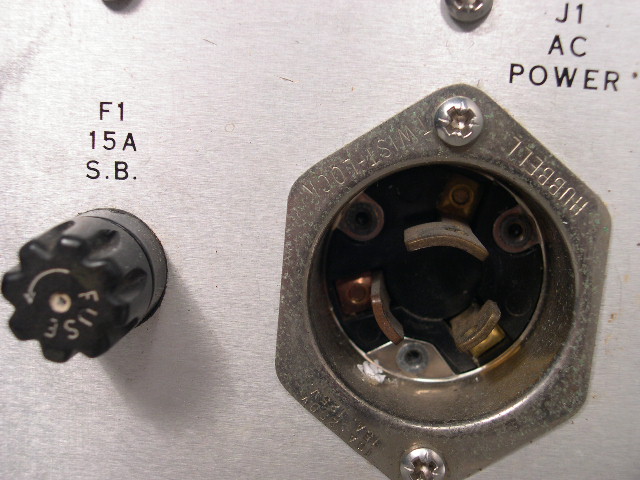 Close-up of the power supply fuse and Hubbell twist-lock.