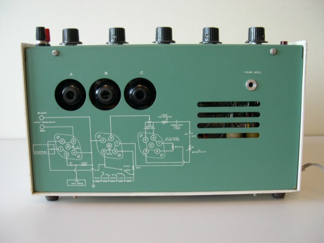  image of Back of recorder with stenciled diagrams/instructions. 