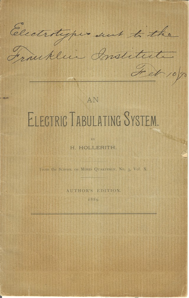  image of Front cover of the author's edition of the <i>Electric Tabulating System</i> 