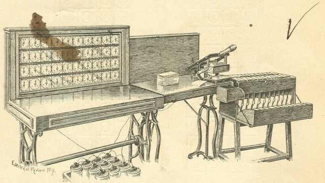  image of A drawing of he entire System with the tabulator, card reader & sorter as shown in the author's edition of the <i>Electric Tabulating System</i> 