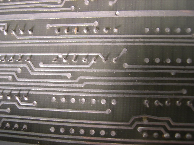  image of Tinned tracks on a circuit board. 