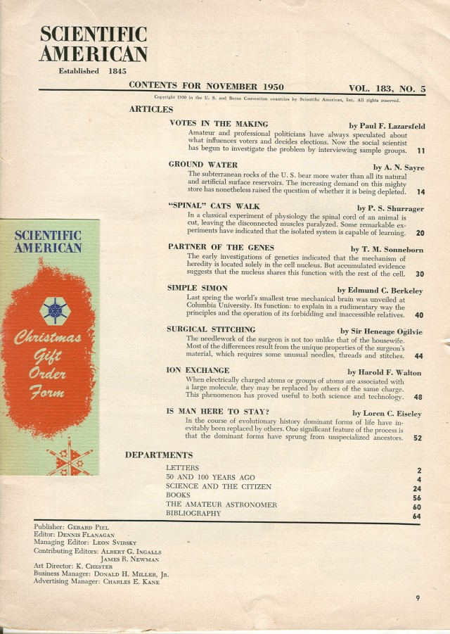  image of Table of Contents for this issue; note page 40. 
