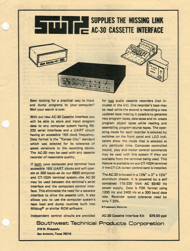 Ad for the AC-30 Cassette interface.